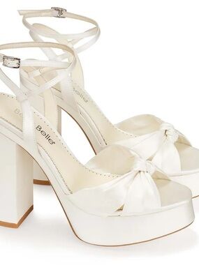 Bella Belle White Satin Platform Ankle-Strap heels - wedding heels